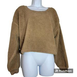 Sundown by Splendid Top, Women's XL Mocha Sherpa Crop Top, Long Sleeve, NWT